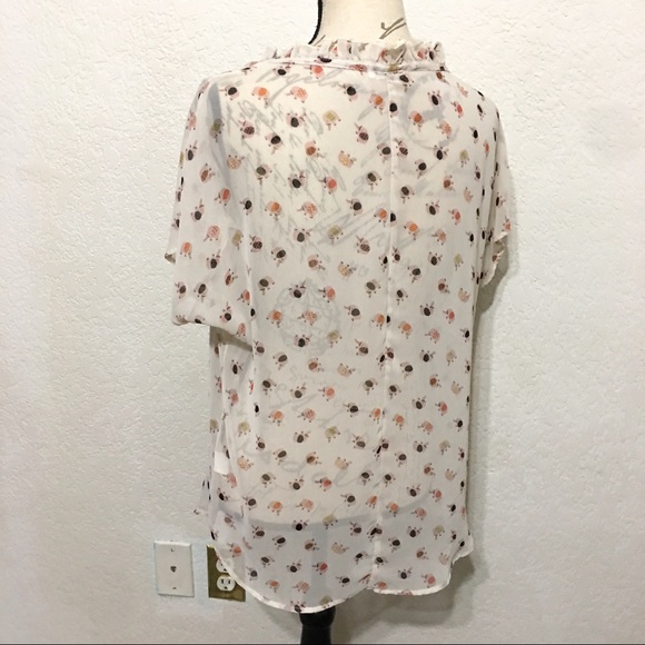 EVERLY FLOWY RUFFLE NECK ELEPHANT PRINT SHEER TOP - Picture 5 of 8